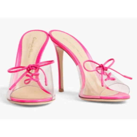 Gianvito Rossi Fuchsia Helmut Bow-detailed PVC and Leather Mules Open Toe - Picture 2 of 12